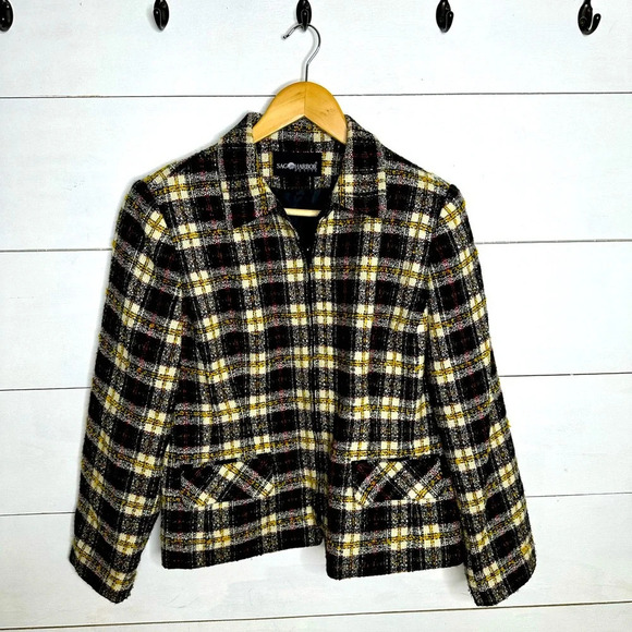 Sag Harbor Yellow, Black, Red Plaid Jacket Blazer with Zipper - Size Medium - Picture 1 of 7